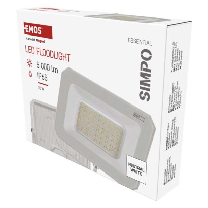 EMOS LED reflektor SIMPO 50W, bílý, IP65, 5000 lm, neutrální bílá