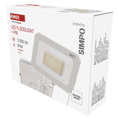 EMOS LED reflektor SIMPO, 30W, PIR, neutrální bílá