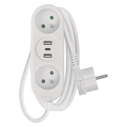 EMOS Prodlužovací kabel 1,4 m / 2 zásuvky+2×USB-A+1×USB-C / bílý / PVC / 1,5 mm2