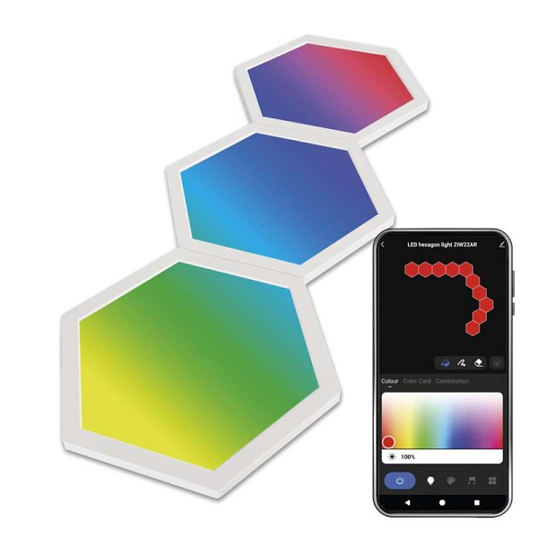 EMOS GoSmart LED svítidlo Hexagon, rozšiřující sada, 3 díly, 1,8 W, RGBIC stmívatelné, WiFi