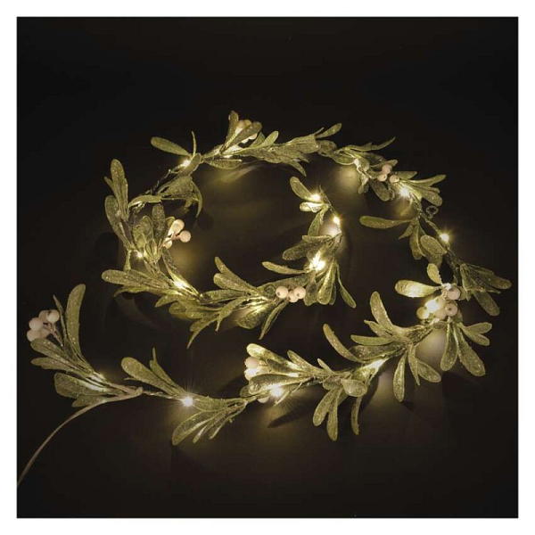 EMOS LED vánoční girlanda - jmelí, 1,5 m, 3x AA, vnitřní, teplá bílá, časovač