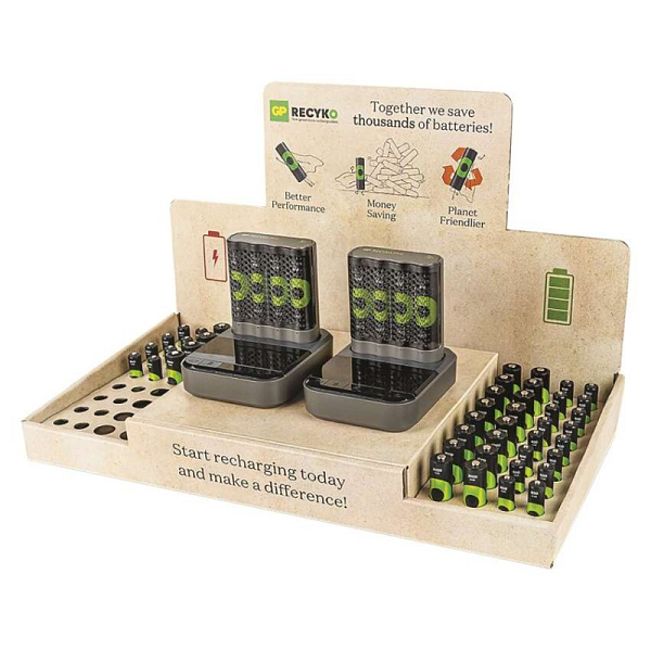 EMOS Stojan GP ReCyko Premium / 2×nabíječka GP + dock / 26×AA + 16×AAA / 2×USB-A adaptér