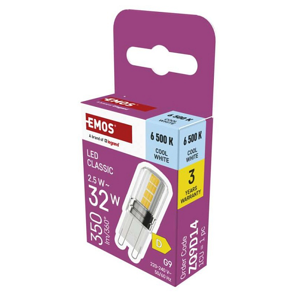EMOS LED žárovka Classic JC / G9 / 2,5 W (32 W) / 350 lm / studená bílá 