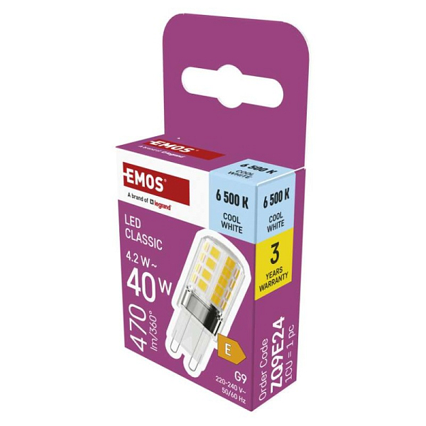 EMOS LED žárovka Classic JC / G9 / 4,2 W (40 W) / 470 lm / studená bílá 
