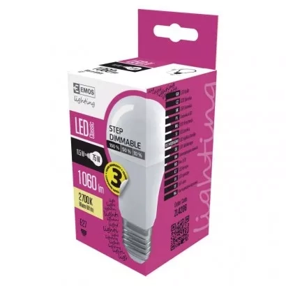 EMOS LED žárovka Classic A60 / E27 / 10,5 W (75 W) / 1 060 lm / teplá bílá /krokově stmívatelná