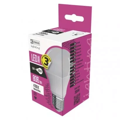 EMOS LED žárovka Classic A60 / E27 / 8,5 W (60 W) / 806 lm / neutrální bílá