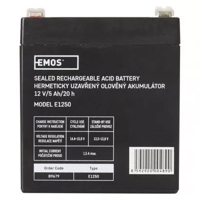 EMOS Bezúdržbový olověný akumulátor 12 V/5Ah, faston 6,3 mm