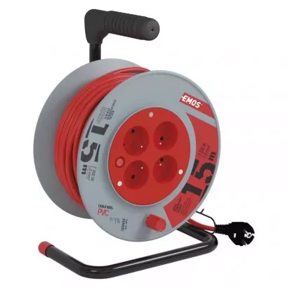 EMOS Prodlužovací kabel na bubnu 15 m / 4 zásuvky / červený / PVC / 230 V / 1 mm2