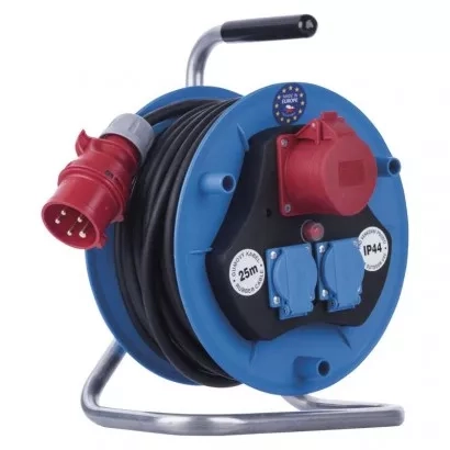 EMOS Venkovní prodlužovací kabel na bubnu 25 m / 3 zásuvky / černý / guma / 230V/400V / 1,5 mm2