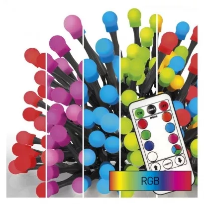 EMOS LED vánoční cherry řetěz – kuličky, 10 m, RGB, ovladač, programy, časovač