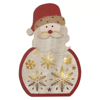 EMOS LED dekorace dřevěná – Santa, 30 cm, 2x AA, vnitřní, teplá bílá, časovač