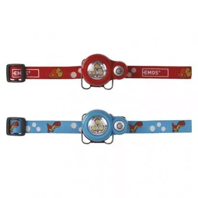 EMOS Detská LED čelovka Dino, 2× CR2032, červená