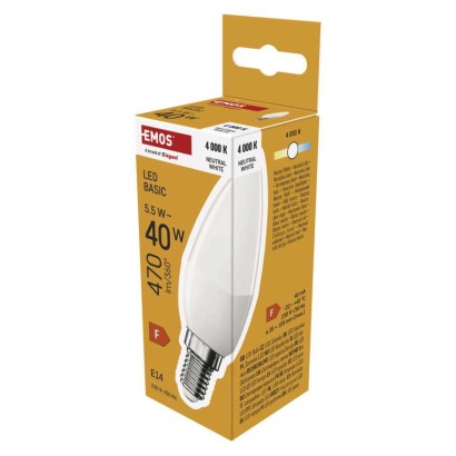 EMOS LED žárovka Basic svíčka / E14 / 5,5 W (40 W) / 470 lm / neutrální bílá